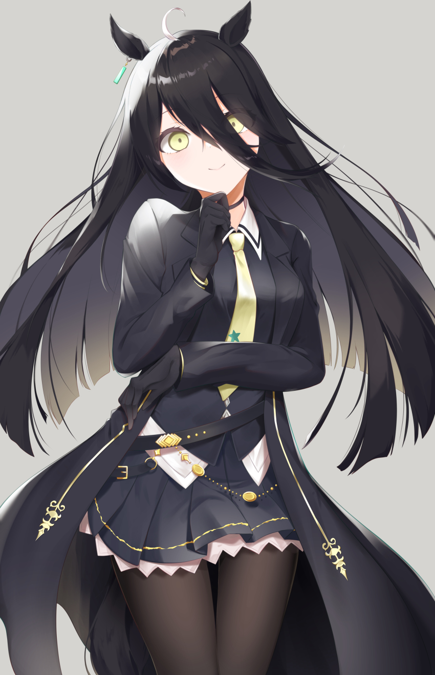 1girl, absurdres, ahoge, animal_ears, aoitsuki, black_coat, black_gloves, black_hair