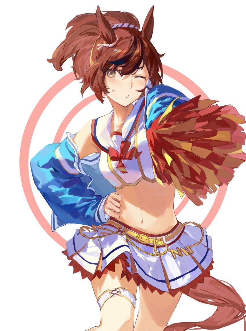 1girl, :o, animal_ears, belt, blue_jacket, blush, crop_top, cropped_jacket