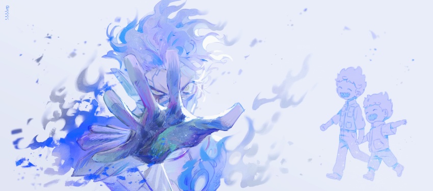 2boys, ^_^, absurdres, aged_down, angry, artist_name, ashes, blood