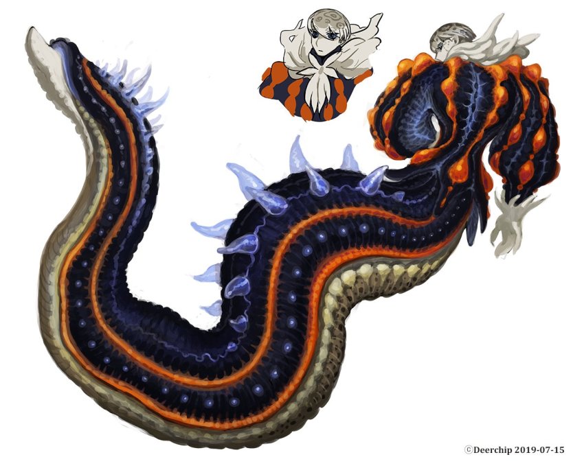 1boy, 2019, black_eyes, blue_sclera, blue_skin, brown_hair, colored_sclera, colored_skin