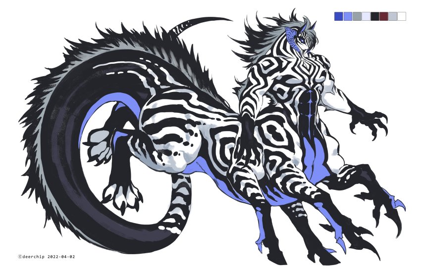 1boy, 2022, animal_ears, black_fur, black_hair, black_skin, claws, closed_mouth