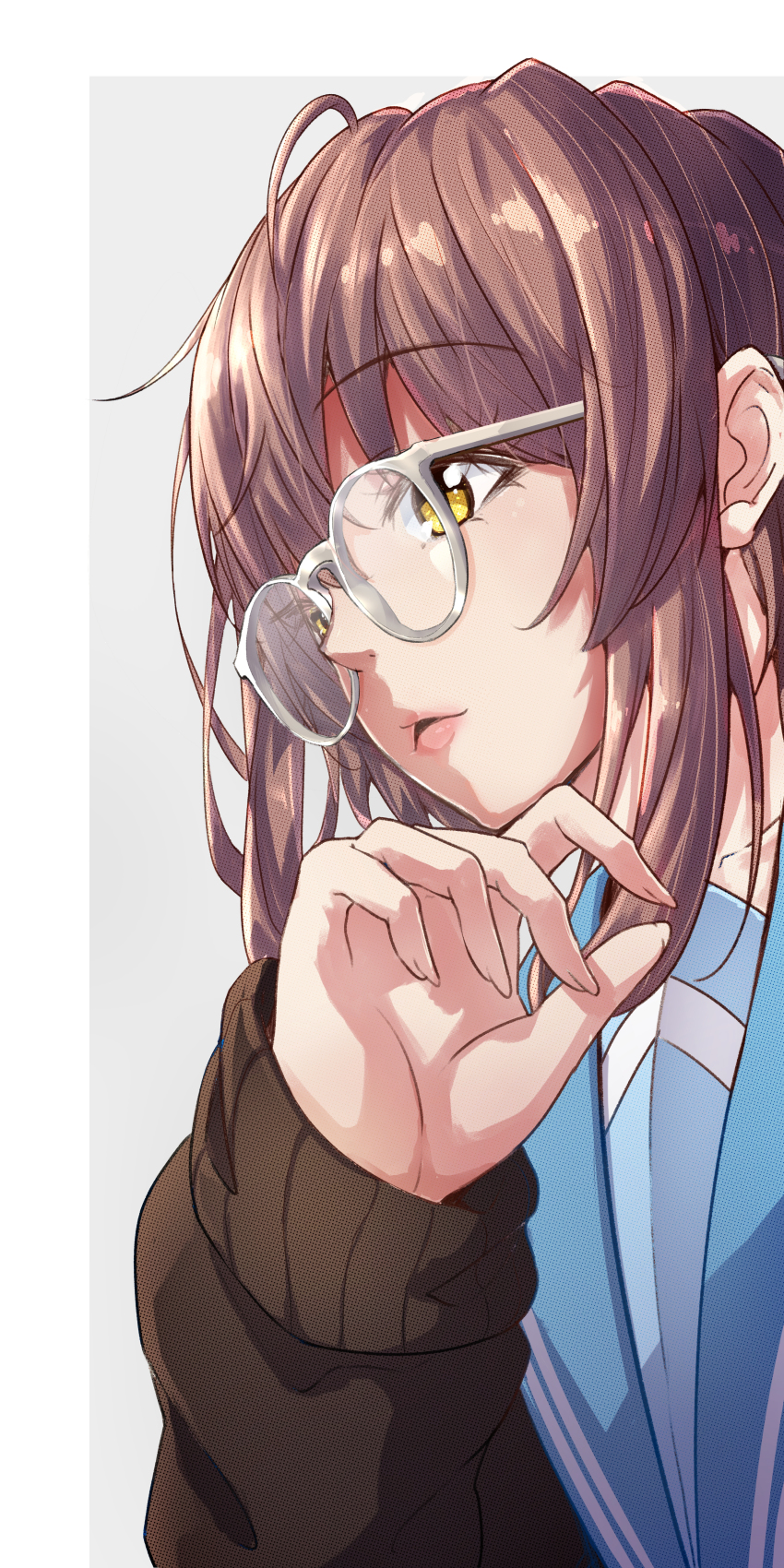 1girl, absurdres, blue_sailor_collar, brown_cardigan, brown_eyes, cardigan, commentary_request, highres