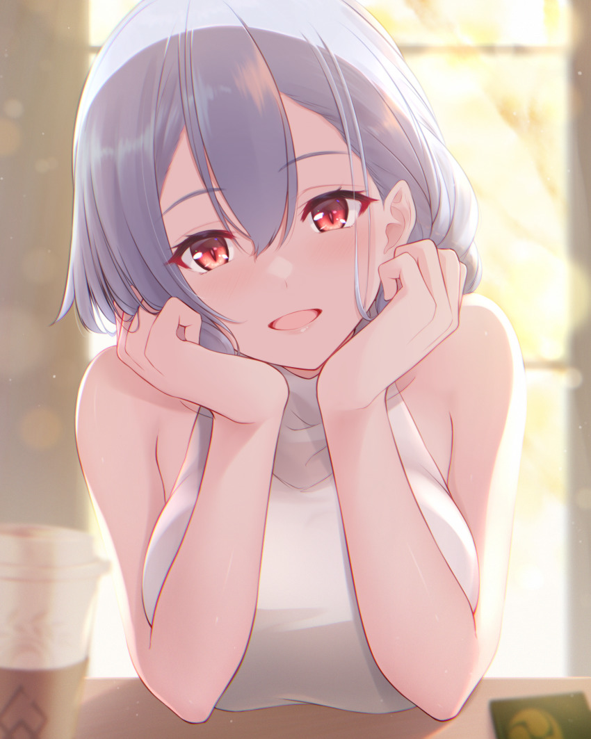 1girl, backlighting, bare_shoulders, blush, breasts, fate/grand_order, fate_(series), hair_between_eyes