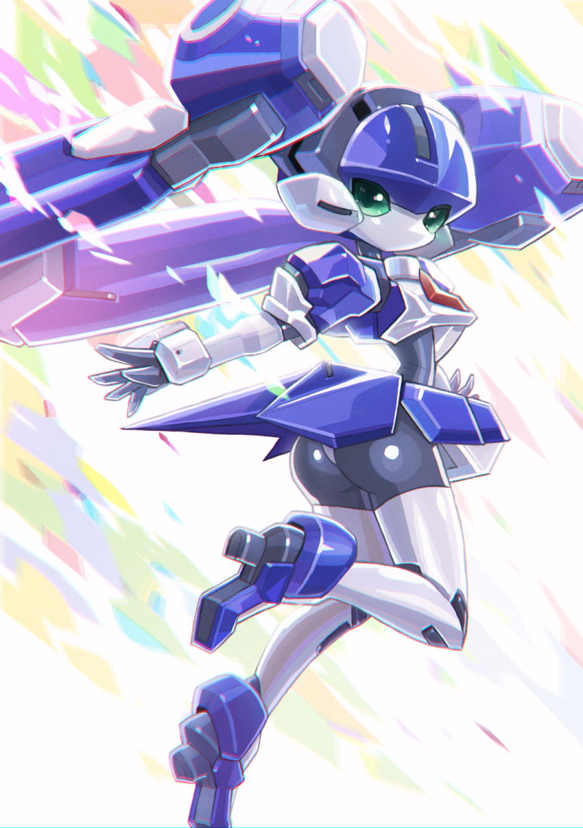 1girl, airborne, ass, blazermate, from_side, green_eyes, high_heels, highres