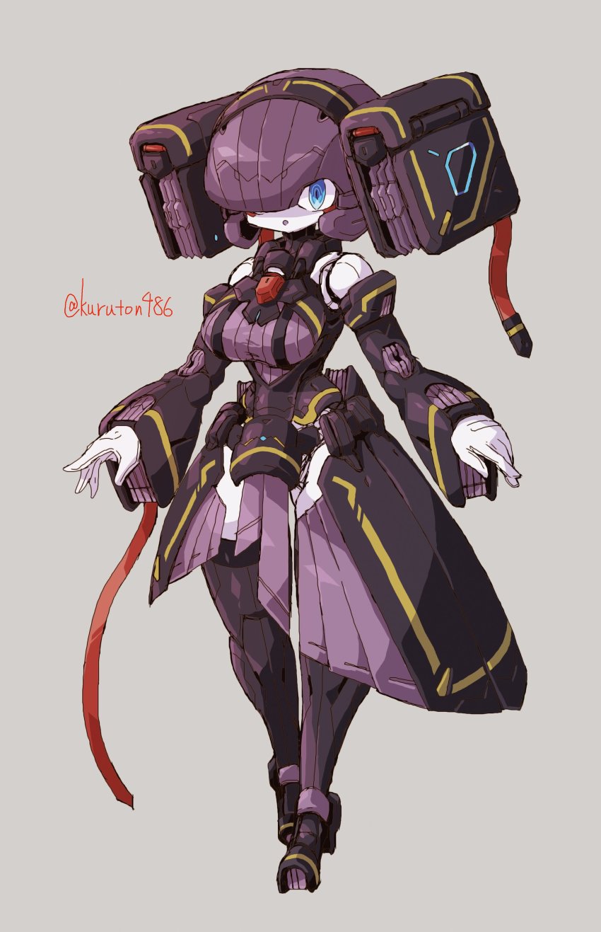 1girl, :o, absurdres, android, blue_eyes, breasts, grey_background, highres