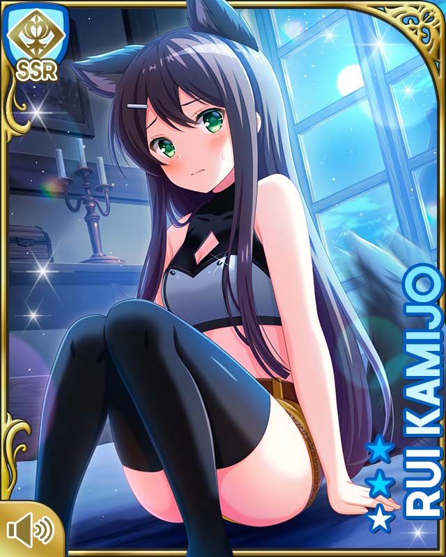 1girl, animal_ears, bare_shoulders, black_hair, black_thighhighs, blush, bra, breasts