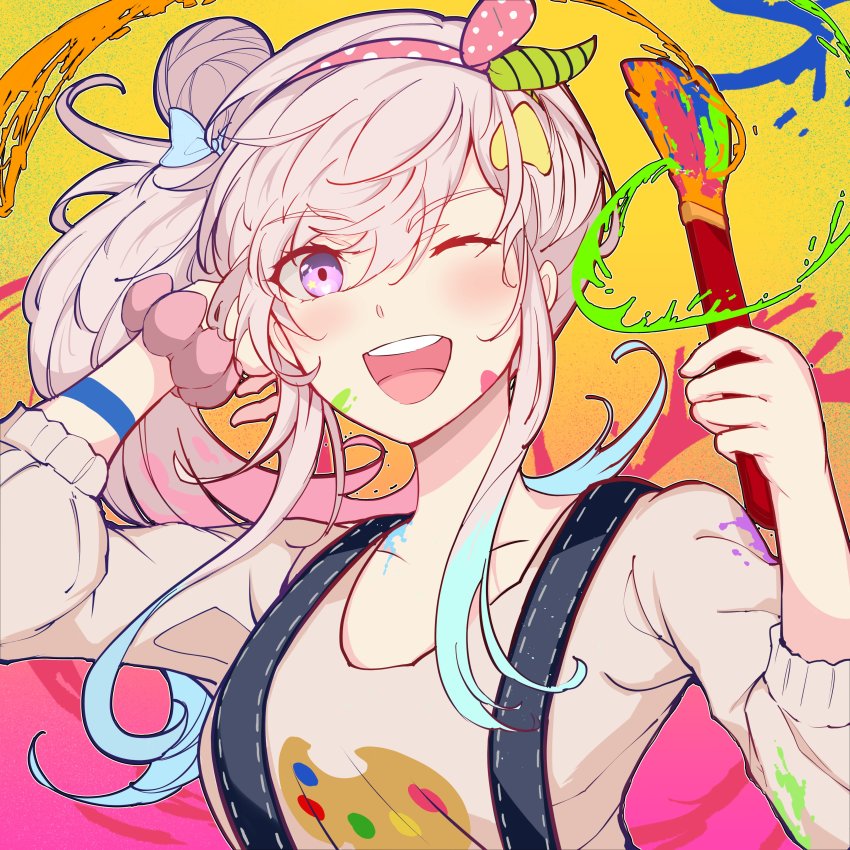 1girl, absurdres, airani_iofifteen, airani_iofifteen_(1st_costume), blue_bow, blue_hair, bow, gradient_background