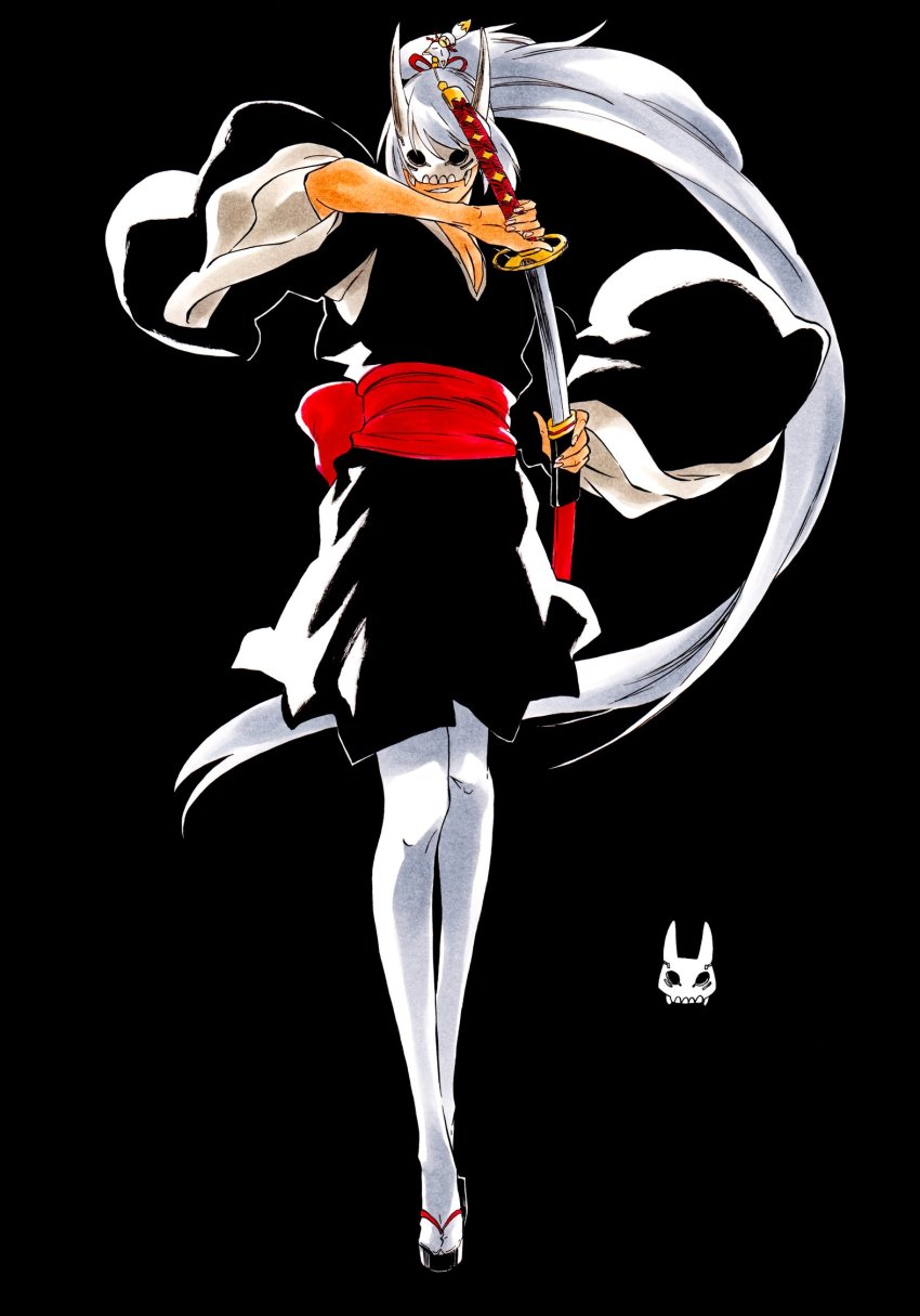 1girl, alternate_costume, black_background, black_kimono, bleach, breasts, cleavage, commission