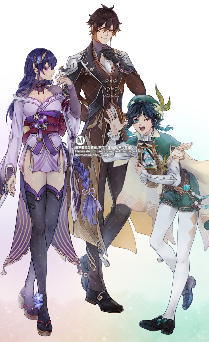 1girl, 2boys, ;d, alcohol, antenna_hair, argyle_clothes, argyle_legwear, armor