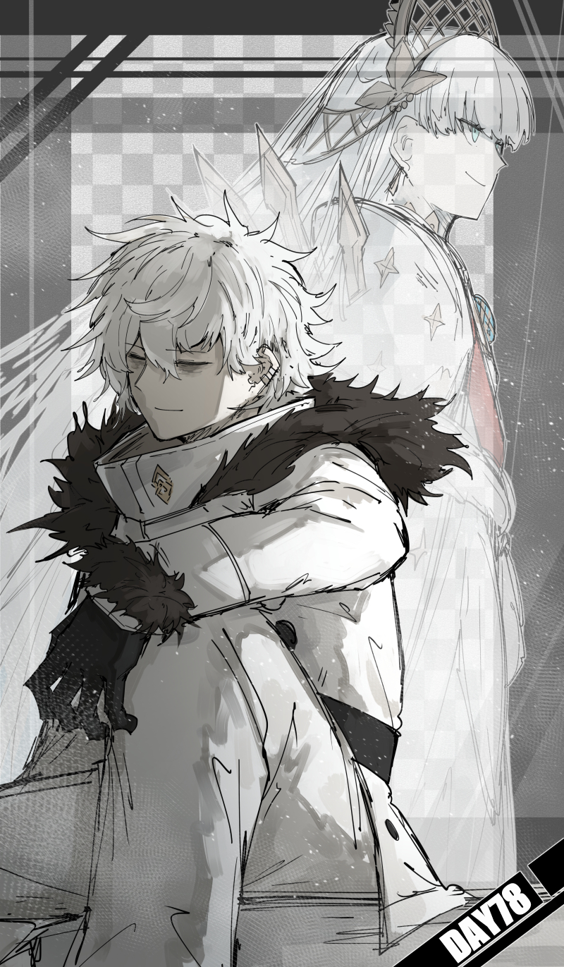 1boy, 1girl, anastasia_(fate), anastasia_(third_ascension)_(fate), blue_eyes, cloak, closed_eyes, closed_mouth