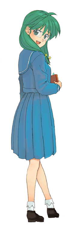 1girl, back, blue_sailor_collar, blue_skirt, female_focus, glasses, green_hair, hatimoto