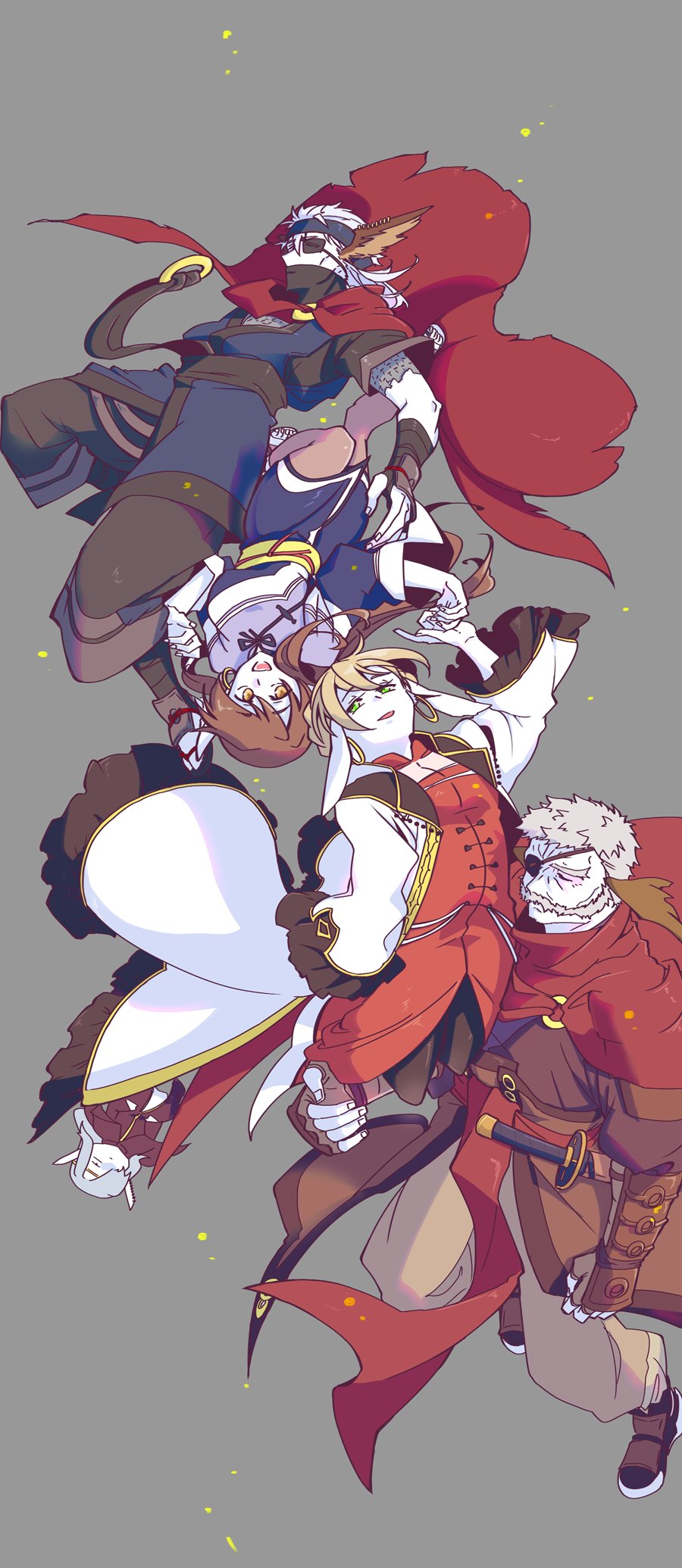 2boys, 2girls, age_difference, aged_up, ainu_clothes, animal_ears, aquaplus, beard