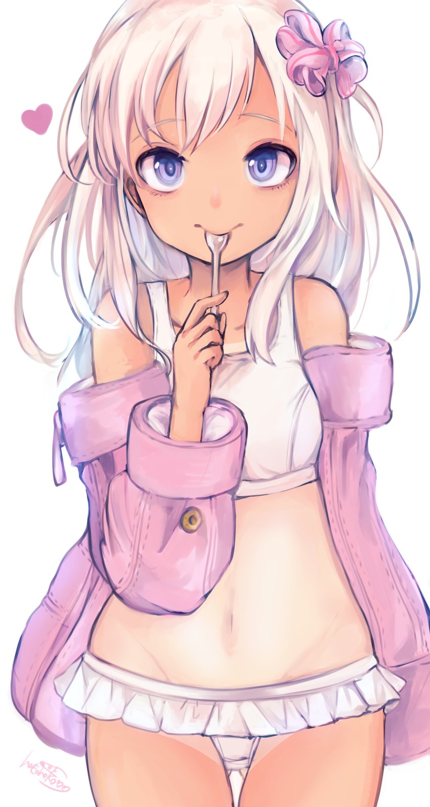 1girl, absurdres, bikini, blonde_hair, blue_eyes, bow, commentary_request, cowboy_shot