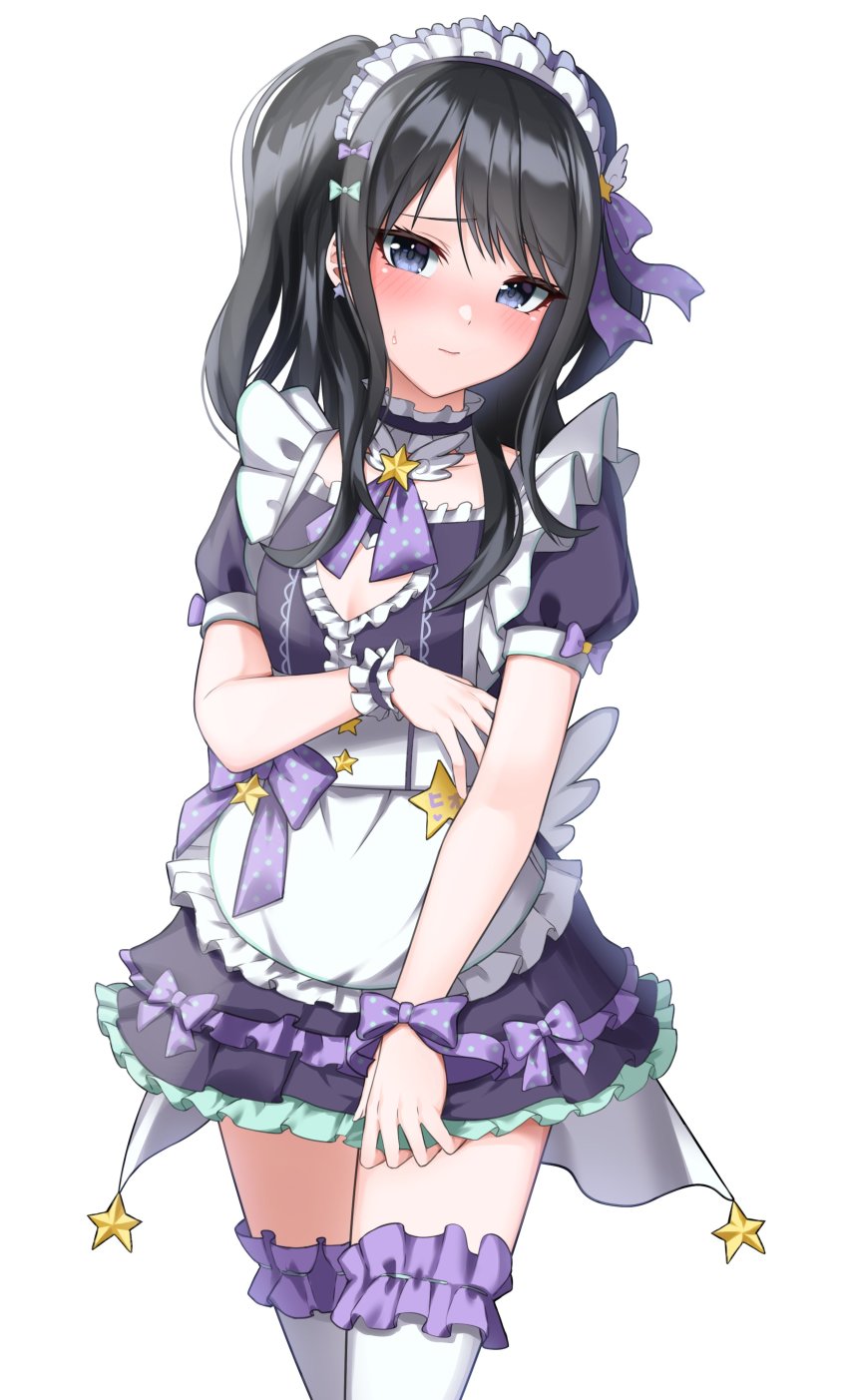 1girl, absurdres, alternate_costume, apron, black_dress, black_hair, blue_eyes, blush