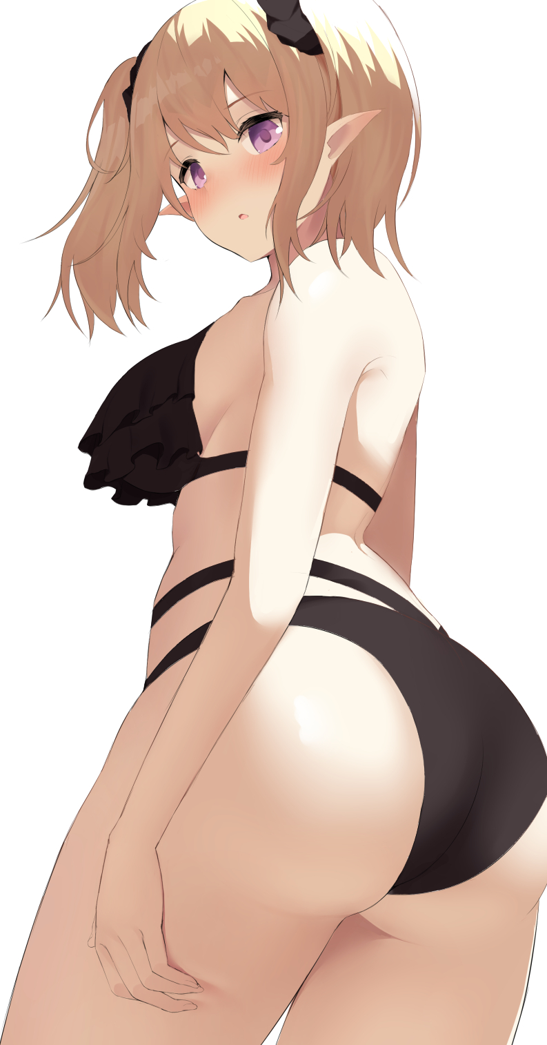 1girl, :o, ass, bikini, black_bikini, blonde_hair, breasts, chloe_(princess_connect!)