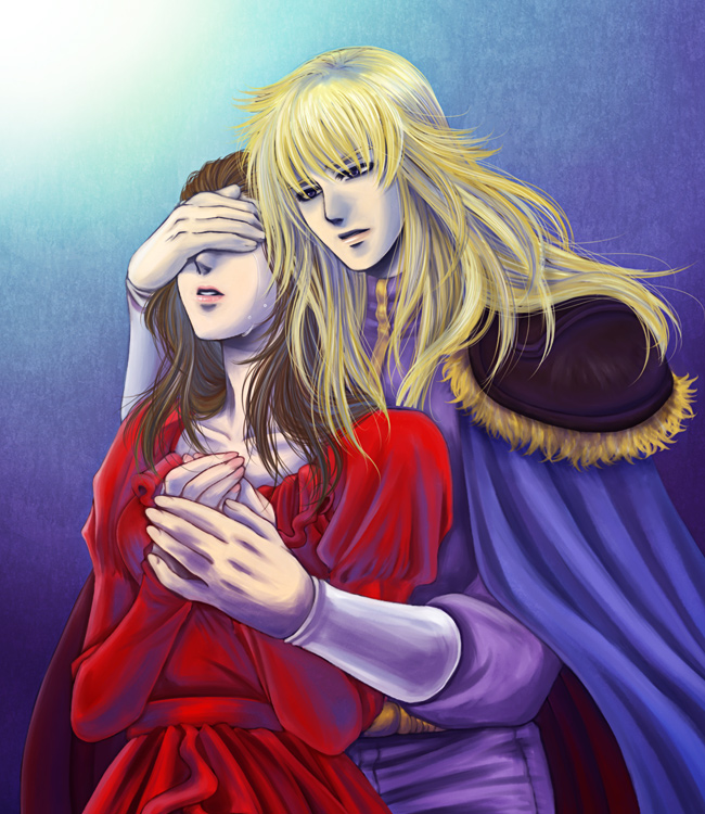 1boy, 1girl, androgynous, bad_id, bad_pixiv_id, blonde_hair, brown_hair, covering_privates