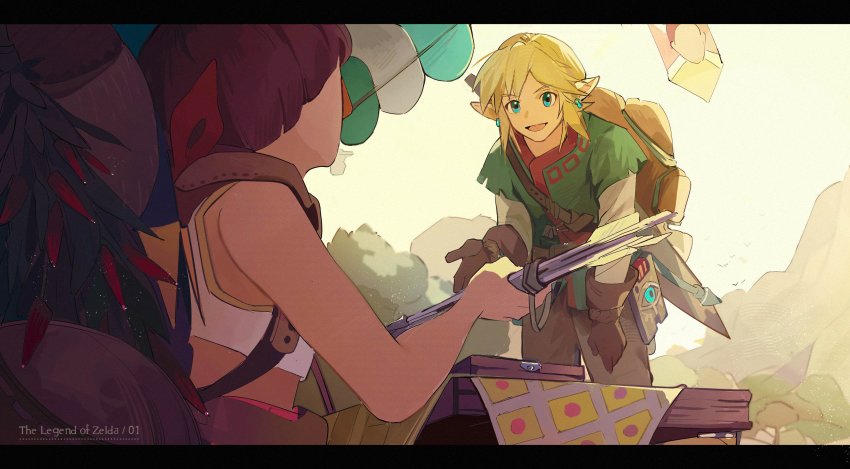 1boy, :d, absurdres, artist_request, awning, backpack, bag, banner