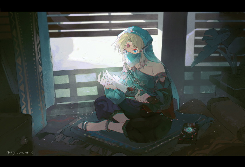 1boy, absurdres, armlet, bare_shoulders, blonde_hair, box, bridal_gauntlets, circlet