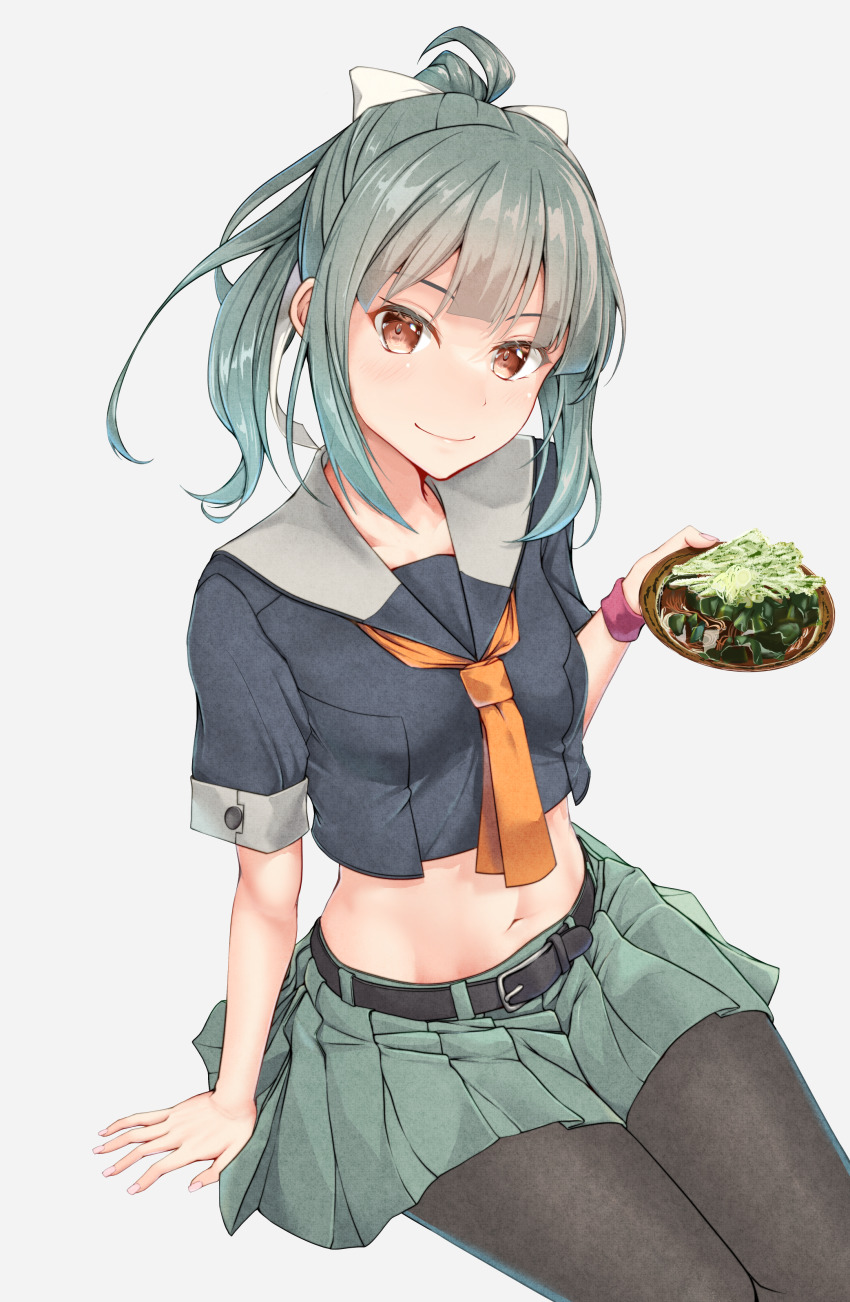 1girl, absurdres, belt, belt_buckle, black_belt, black_pantyhose, black_shirt, blush