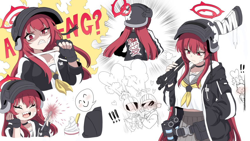 !, !!, 1boy, 3girls, altyn_helmet, bandaid, bandaid_on_face, belt