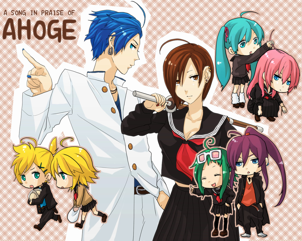 3boys, 5girls, ahoge, akiyoshi, akiyoshi_(tama-pete), aqua_eyes, aqua_hair, bad_id