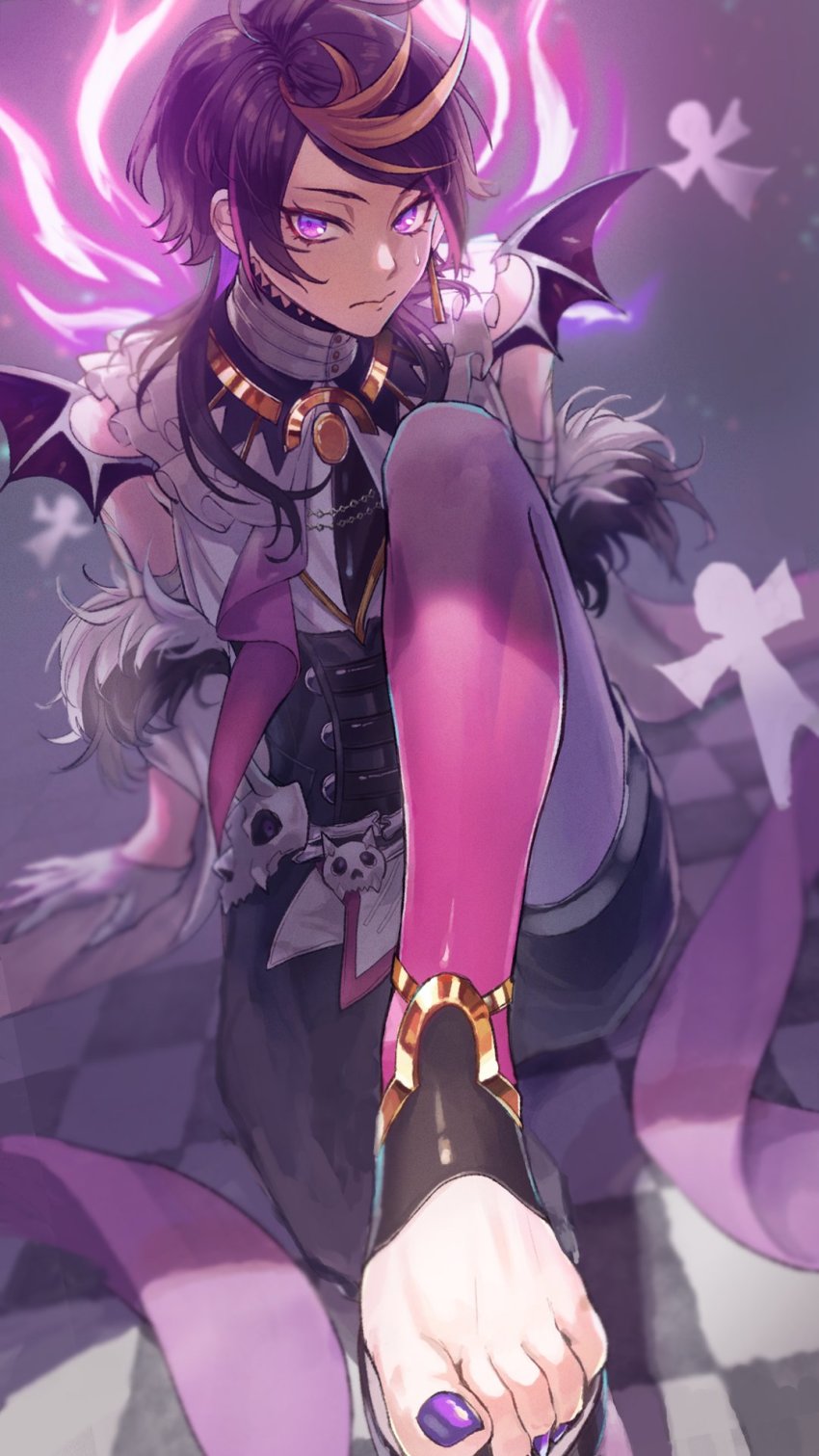 1boy, blonde_hair, brown_hair, corset, fur_trim, gloves, half_gloves, highres