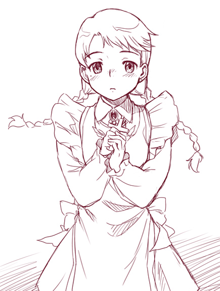 00s, 1girl, braid, cross, female_focus, garderobe_uniform, long_sleeves, minato_fumi, monochrome, my-hime, my-otome, pink_theme, sanada_yukariko, sketch, solo, twin_braids, twintails, yukariko_steinberg