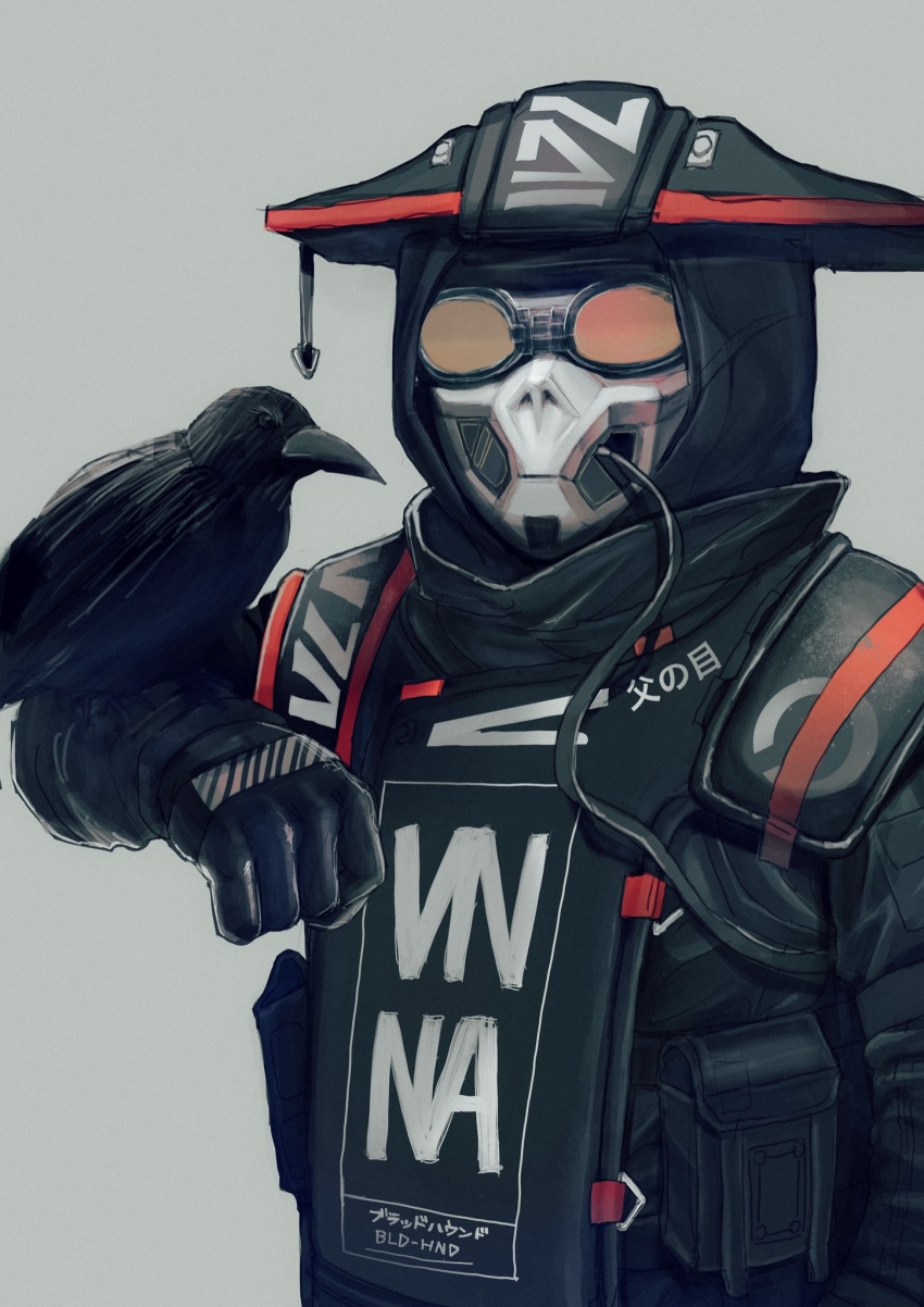 1other, ambiguous_gender, animal_on_arm, apex_legends, bird, bird_on_arm, black_gloves, black_jacket