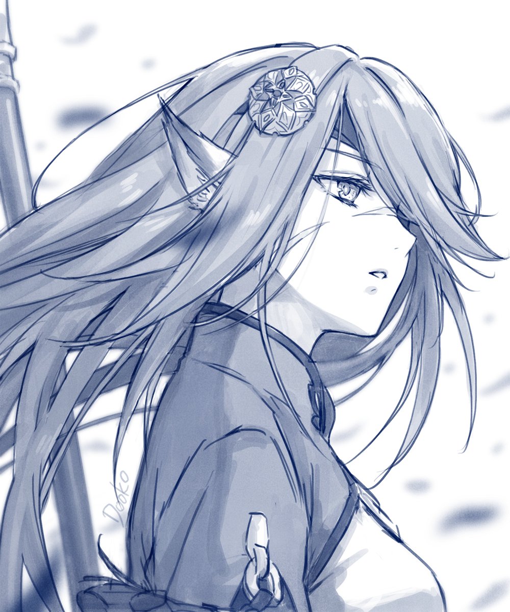 1girl, animal_ears, aquaplus, blue_theme, breasts, dookoco, eyelashes, eyepatch