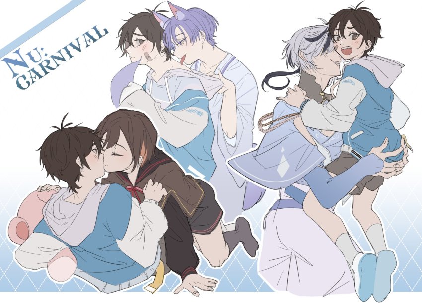 4boys, aged_down, animal_ears, bandaid, bandaid_on_cheek, bandaid_on_face, black_hair, blade_(nu_carnival)