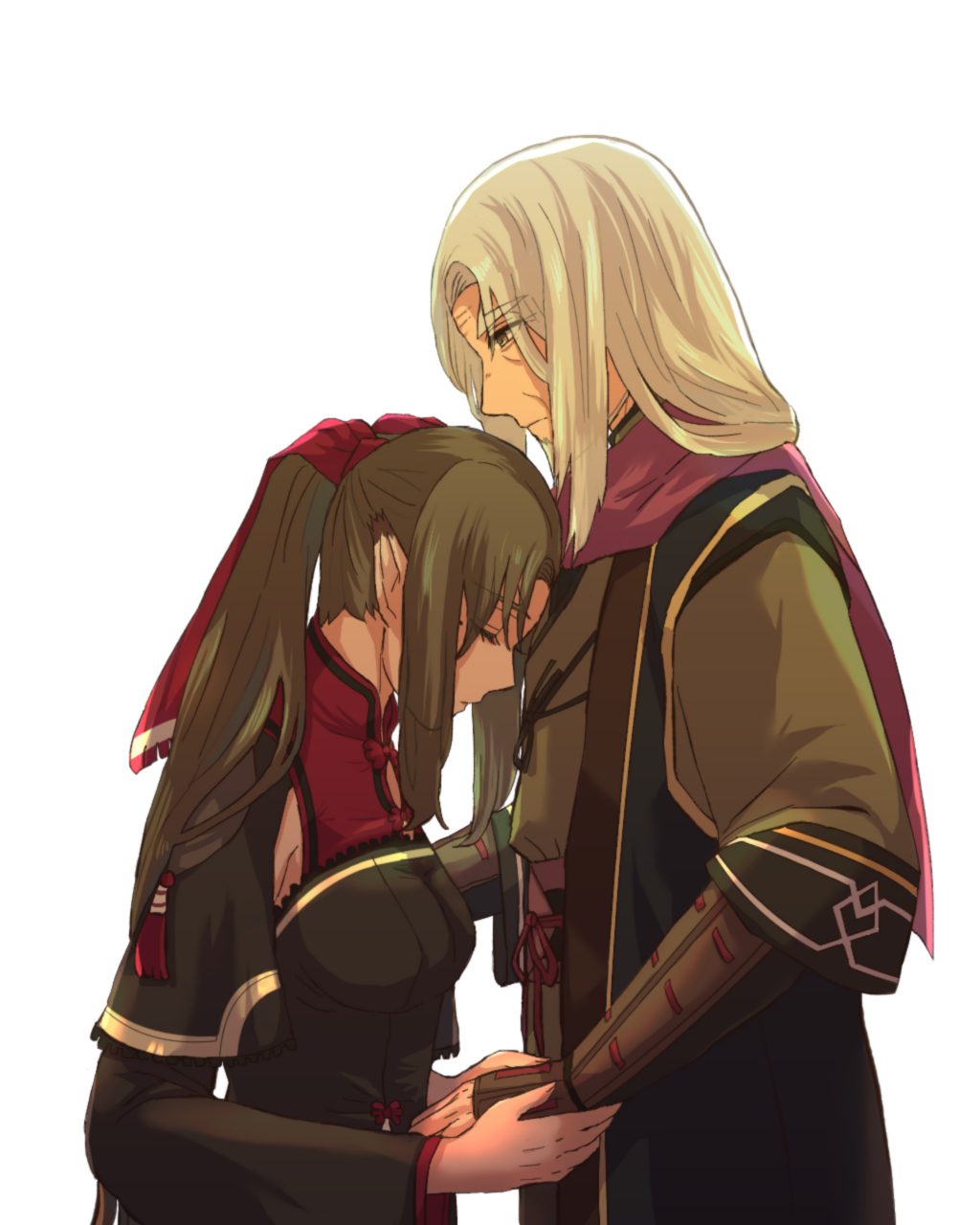 1boy, 1girl, age_difference, ainu_clothes, aquaplus, beard, breasts, brother_and_sister