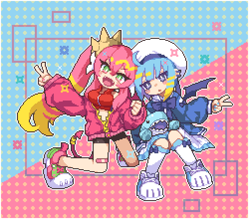 :d, bat_wings, blonde_hair, blue_bow, blue_bowtie, blue_hair, bow, bowtie