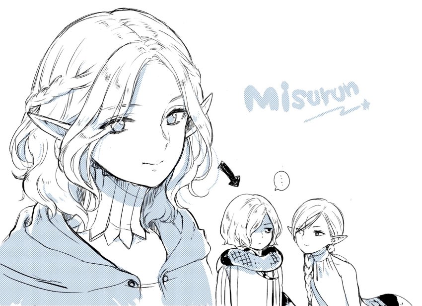 ..., 2boys, age_comparison, arrow_(symbol), bags_under_eyes, bare_shoulders, braid, braided_ponytail