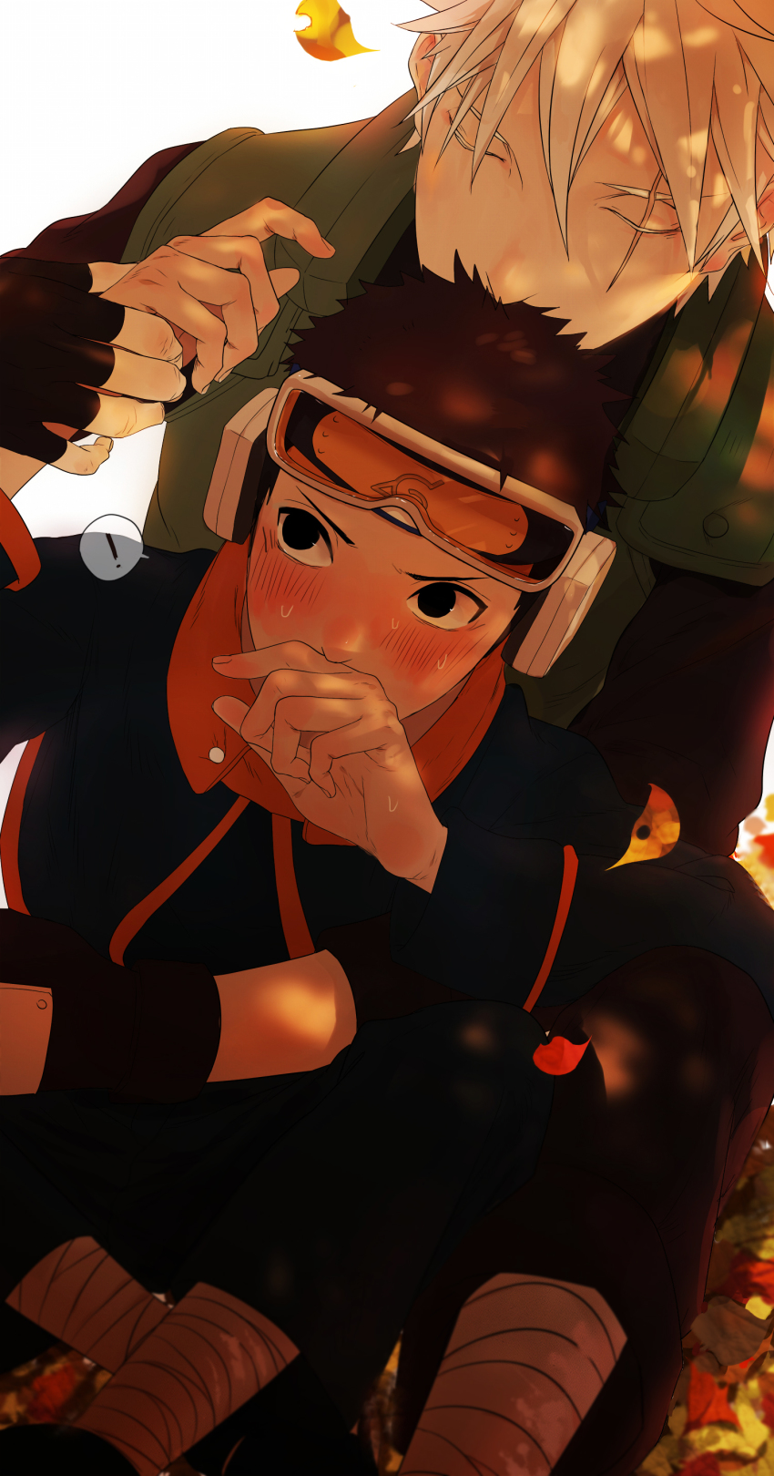 !, 2boys, absurdres, aged_down, black_hair, bluesy, blush, closed_eyes