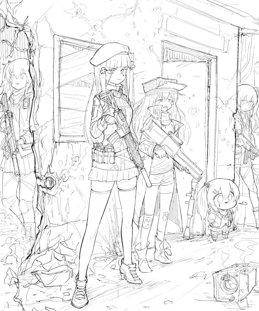 1other, 5girls, abonnu_(adooonnu), dinergate_(girls'_frontline), dummy_(girls'_frontline), g11_(girls'_frontline), girls'_frontline, gun