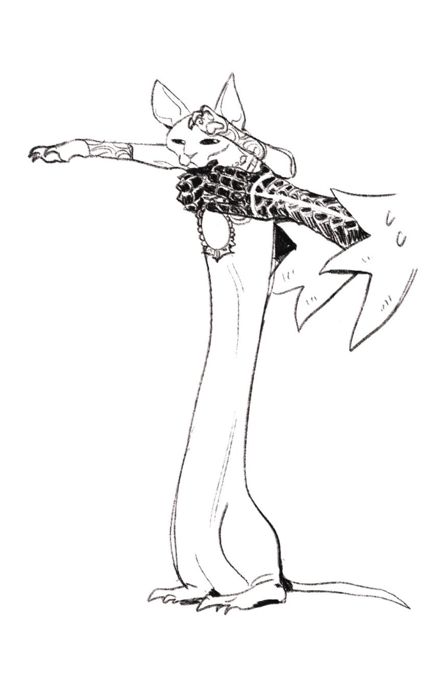 1other, :<, animal, animal_focus, animalization, arms_up, bracer, brooch