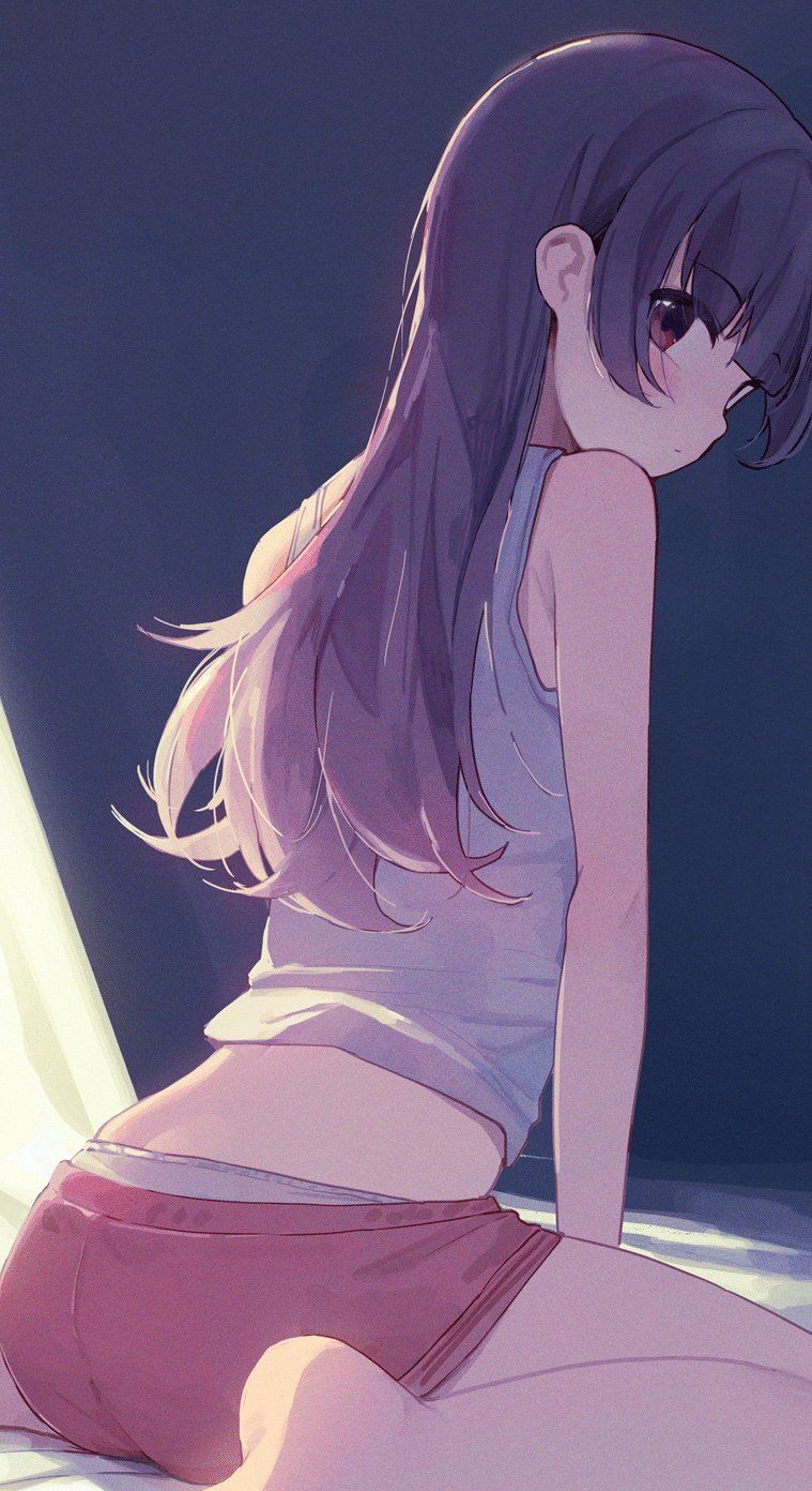 1g_no_izumi, 1girl, ass, barefoot, black_hair, blush, brown_eyes, dark