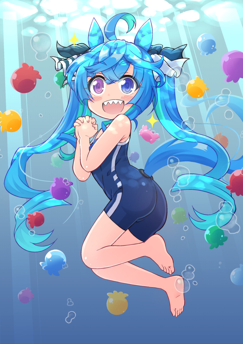 1girl, animal_ears, blue_hair, blush, full_body, hair_between_eyes, hair_ornament, heterochromia