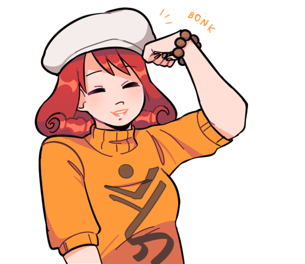 1girl, ace_attorney, beret, capcom, closed_eyes, dojikko_pose, hat, ini_miney