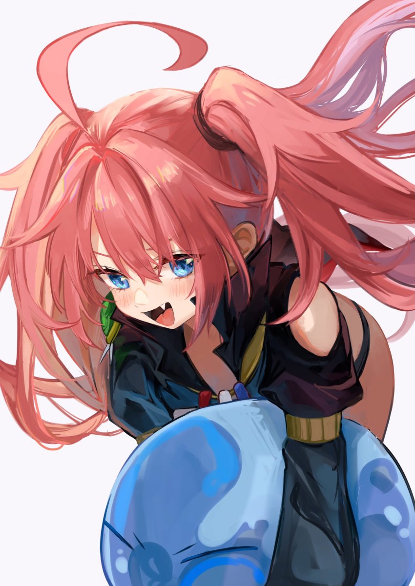 1girl, 1other, ahoge, black_panties, blue_eyes, blush, clothing_cutout, eyebrows_hidden_by_hair