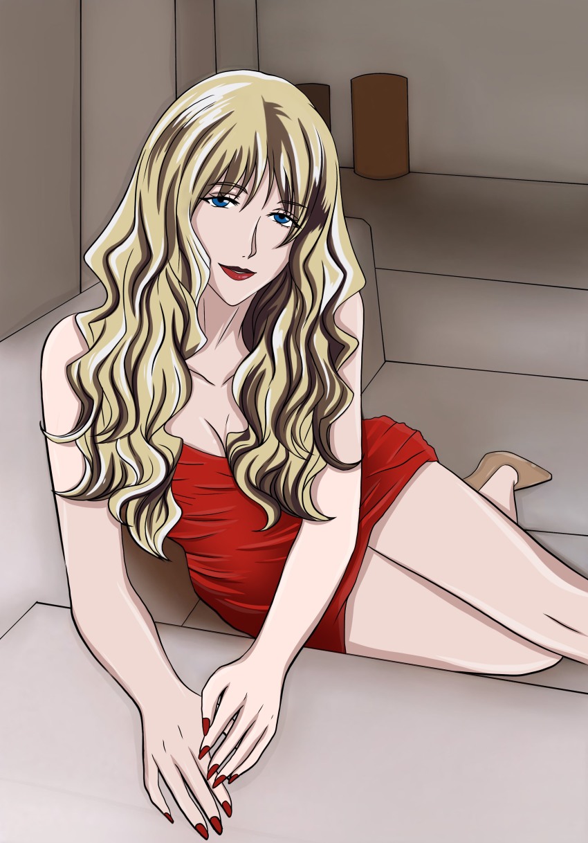 1girl, absurdres, blonde_hair, blue_eyes, cowboy_bebop, curls, dress, highres