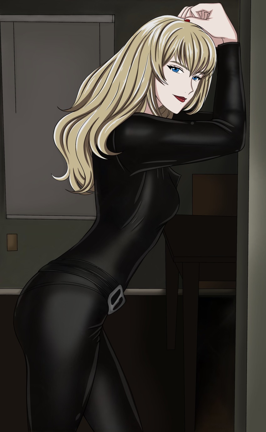 1girl, absurdres, blonde_hair, blue_eyes, catsuit, cowboy_bebop, curls, curly_hair