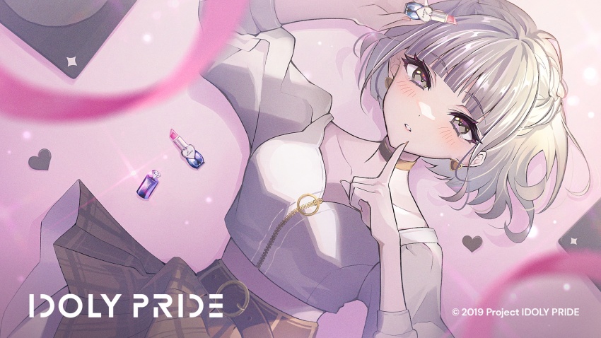 1girl, grey_hair, highres, idol, idoly_pride, kana_(idoly_pride), lipstick, looking_at_viewer