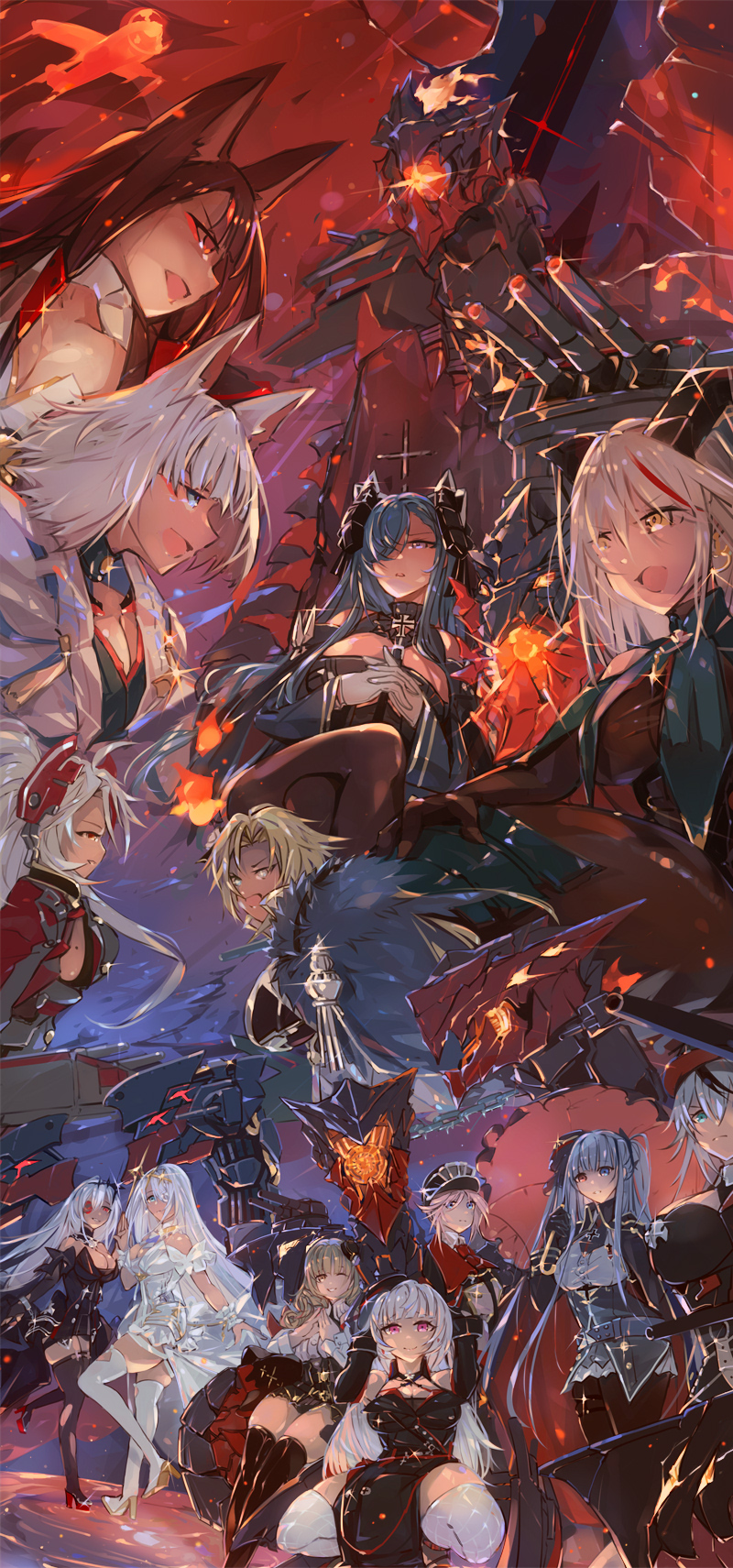 6+girls, aegir_(azur_lane), akagi_(azur_lane), aqua_eyes, artillery, august_von_parseval_(azur_lane), azur_lane, black_cape