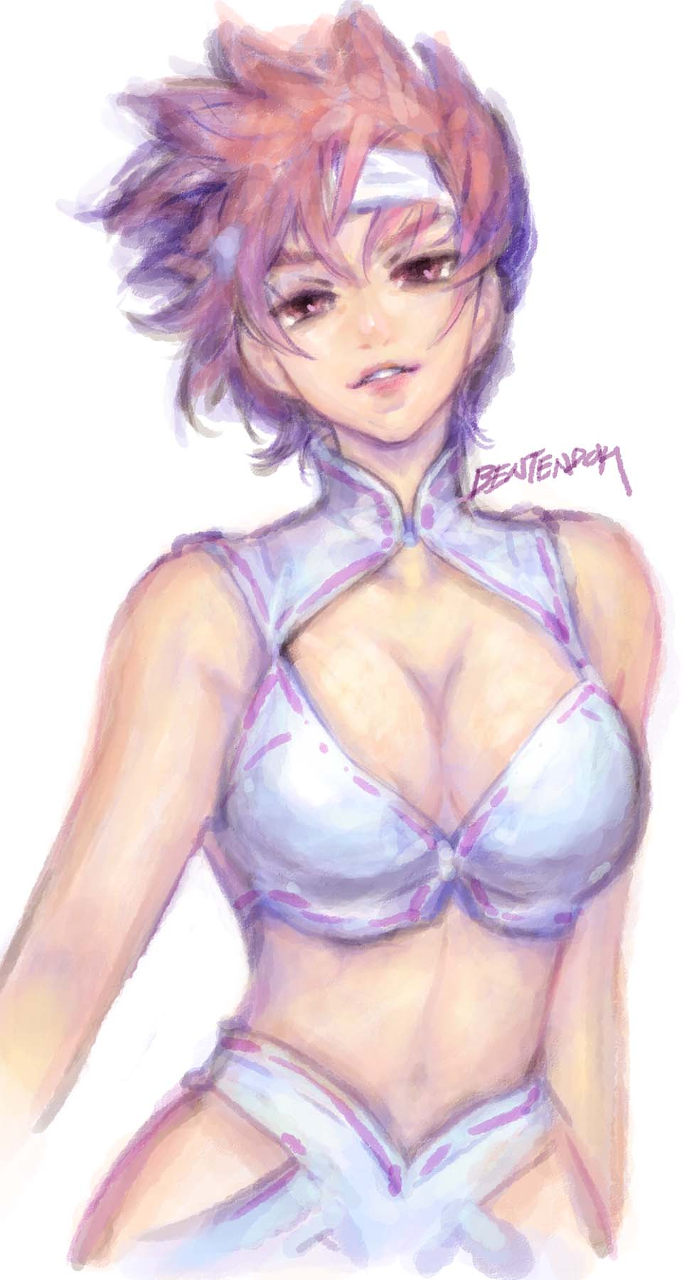 1girl, breasts, cleavage, cleavage_cutout, clothing_cutout, crop_top, dirty_pair, head_tilt