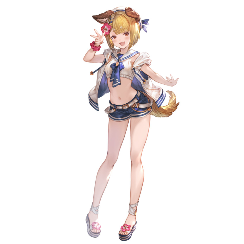 1girl, :3, animal_ears, anklet, bare_arms, blonde_hair, blue_bow, blue_bowtie