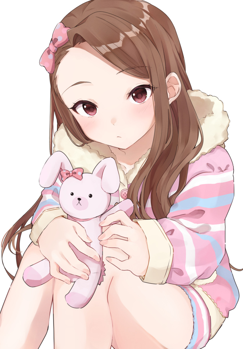 1girl, child, doll, highres, idolmaster, maa_(io_215), minase_iori, rabbit, solo, white_background