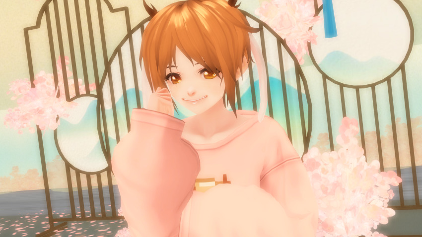 3d, animal_ears, antlers, brown_eyes, brown_hair, highres, horns, jackalope