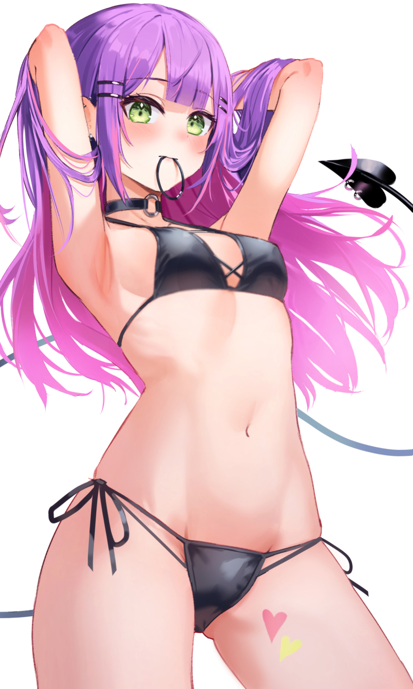 1girl, absurdres, armpits, arms_behind_head, arms_up, bikini, black_bikini, black_choker