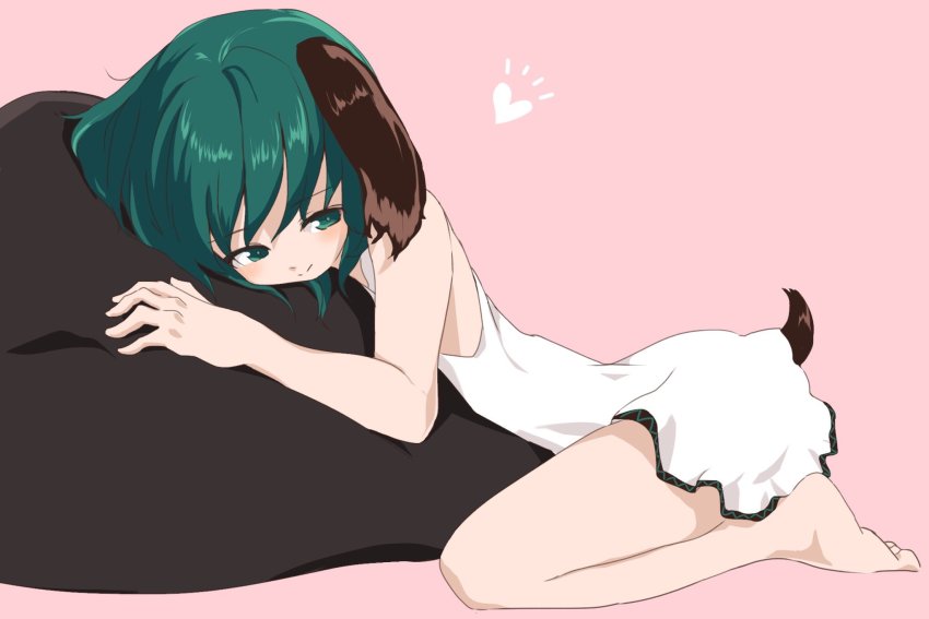 1girl, alternate_costume, animal_ears, bad_id, bad_twitter_id, barefoot, blush, doroame_(ameyu)